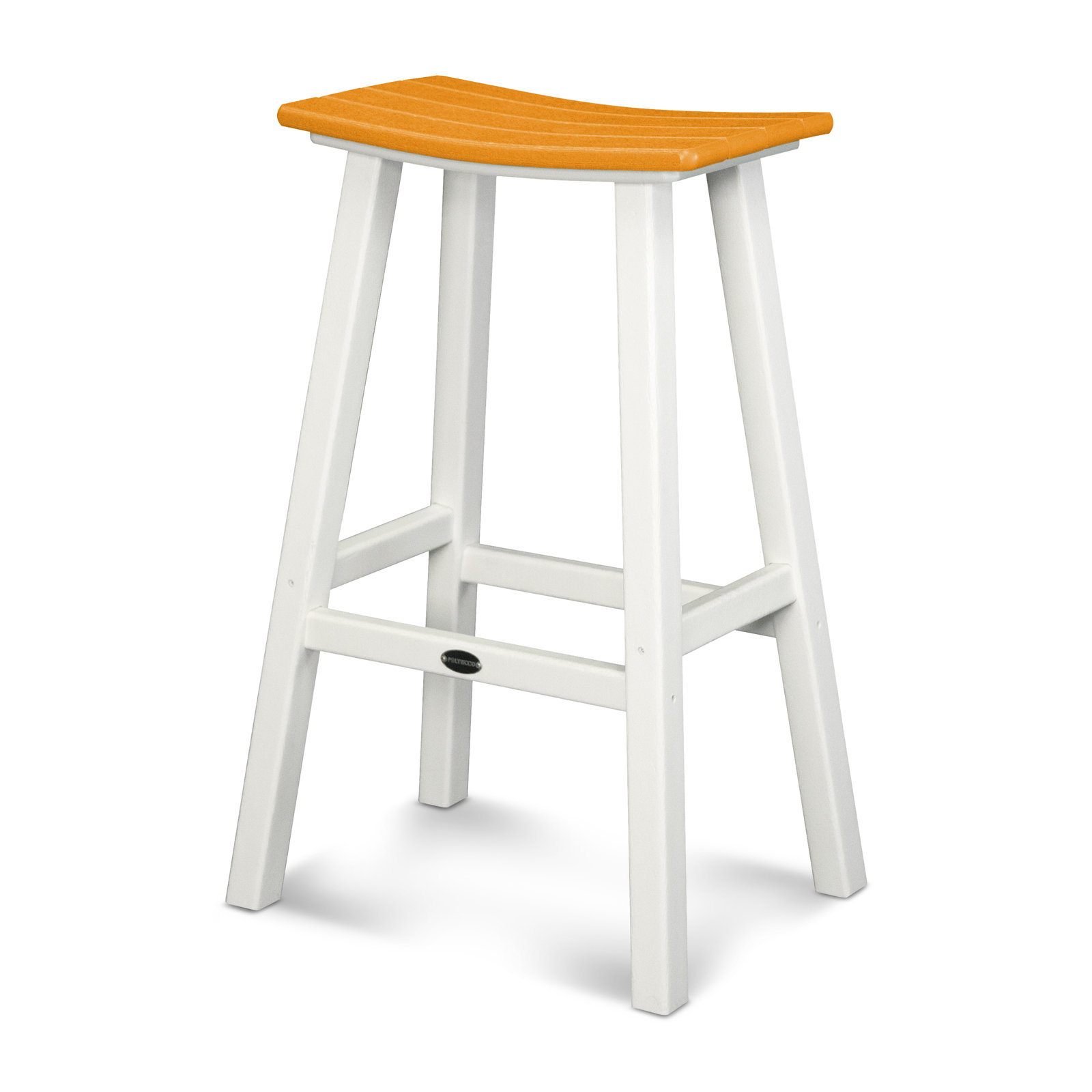 POLYWOOD® Contempo Saddle Bar Stool, White, Tangerine