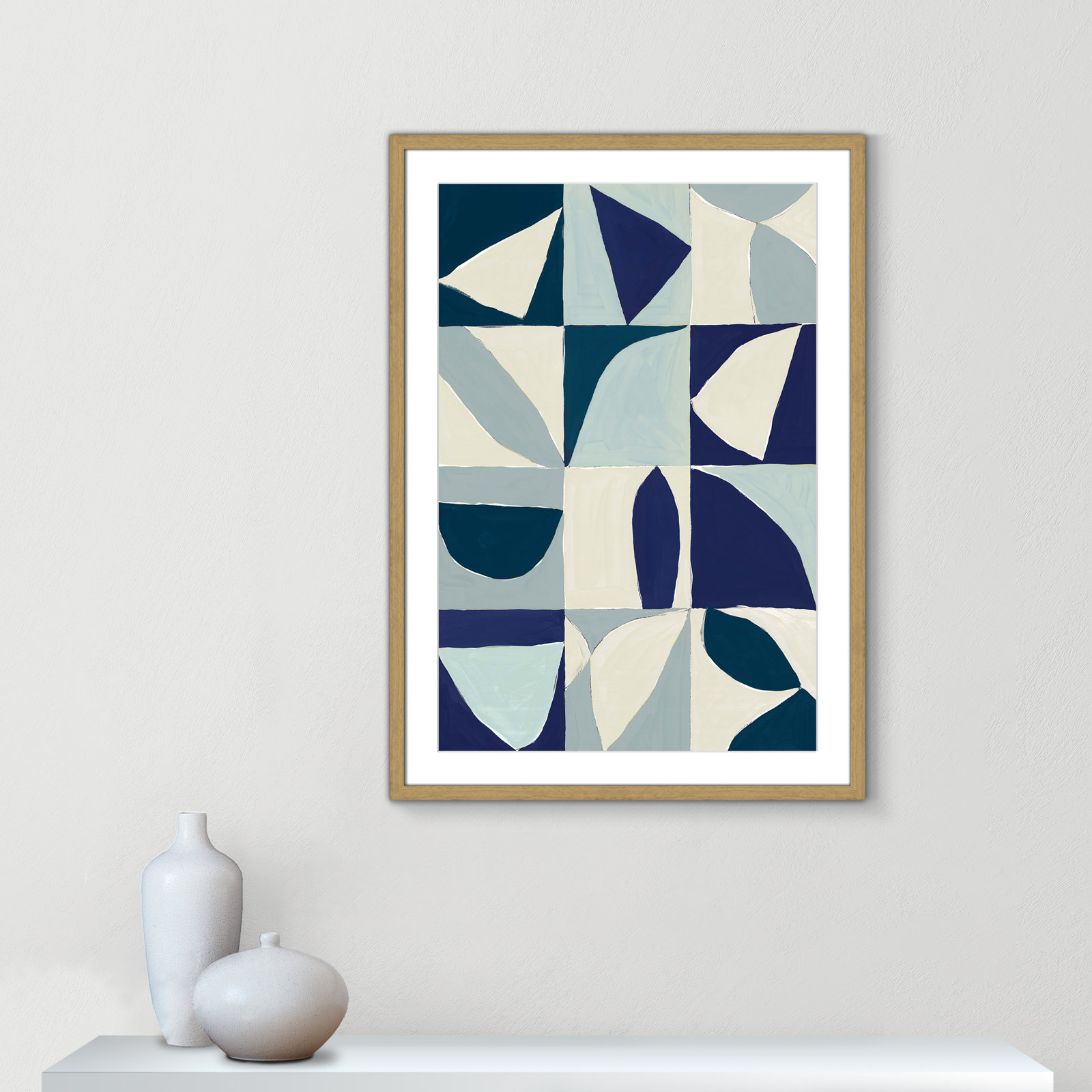 Hestia "Yellow Mayan I Blue Version" Print, 35.5" H x 25.5" W x 0.75" D, Natural