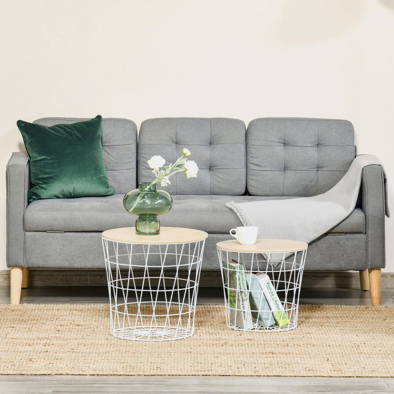 Ensemble de tables de bout Klaudija, Naturel / Blanc