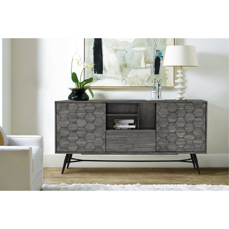 Buffet en bois gris, bois franc avec beaucoup de rangement, facile à assembler pour un usage domestique