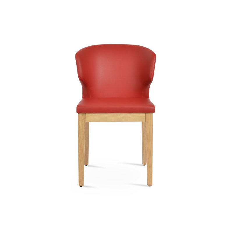 Amed Wood Side Chair, Faux Leather Gray, Ash Natural