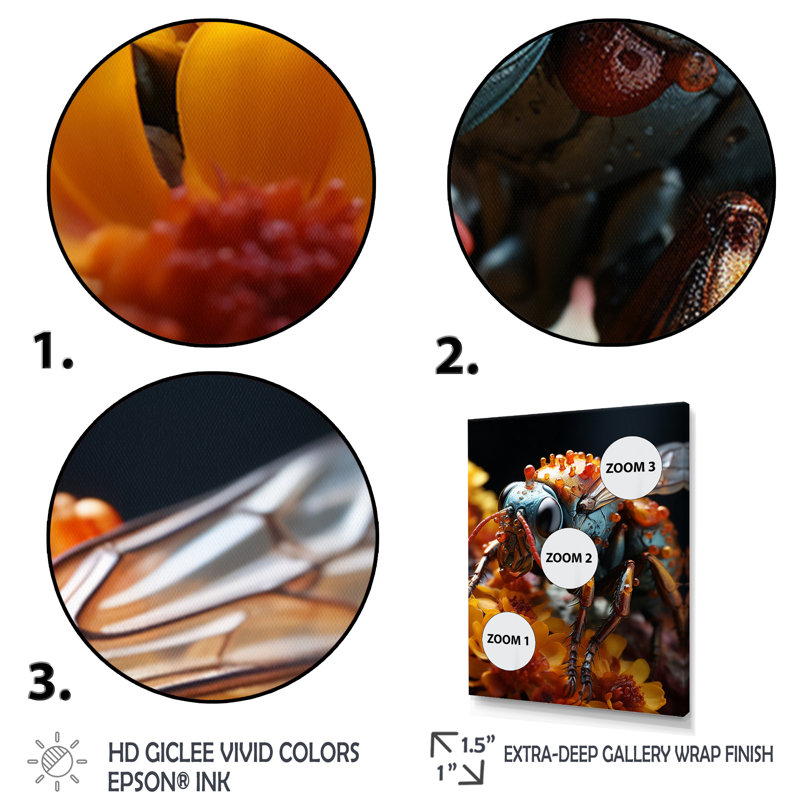 Calvey Animal Insectes Bugs National II - reproduction sur toile, H 32 po x l 24 po x P 1 po, Cadre flottant noir