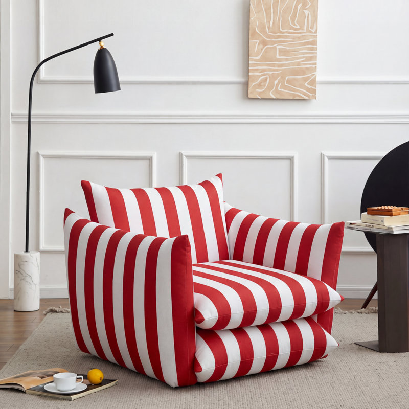 Fauteuil d'appoint surdimensionné rayé de 40 po de largeur, fauteuil côtier moderne avec base de socle et coussins réversibles, méridienne et demi pour le salon