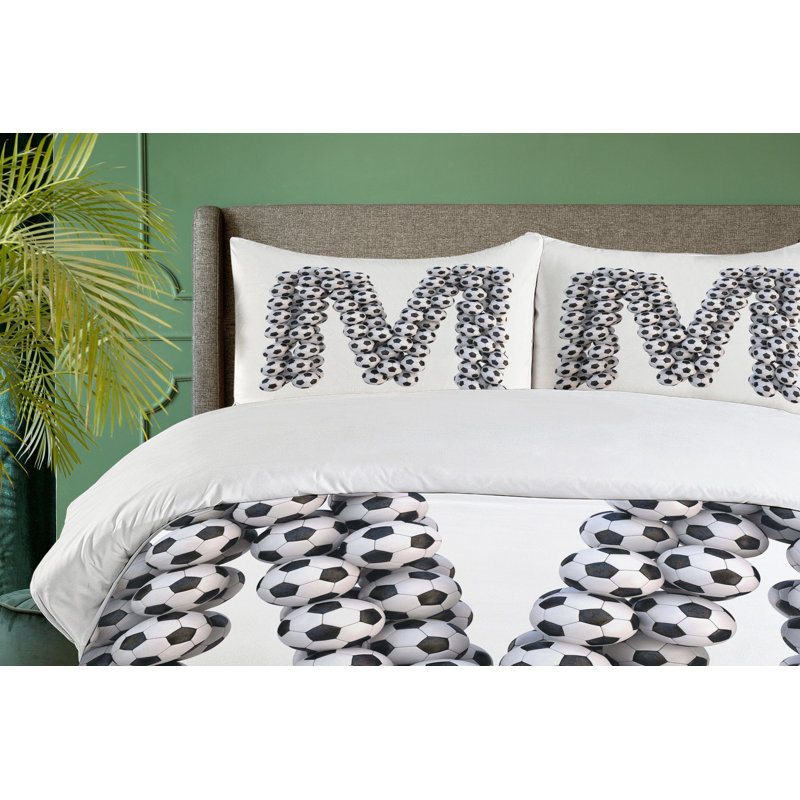 Black and White Soccer Ball Queen Duvet Cover Set