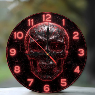 Red Glowing Numbers On Skull Clock