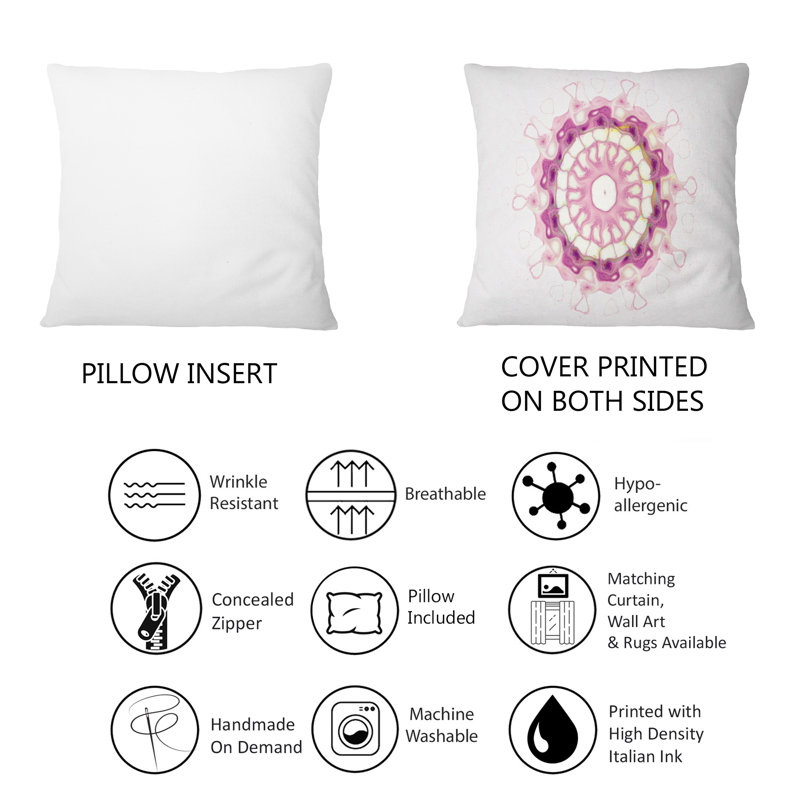Coussin rose à imprimé Mandala futuriste rose