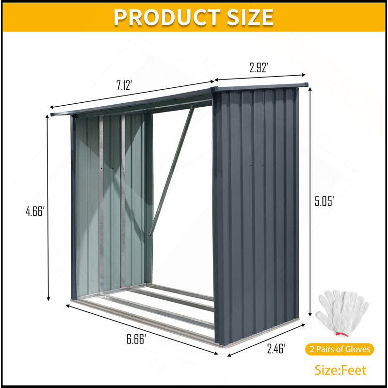 Outdoor Steel Firewood Rack,Open Wood Shed With Sloped Roof For Firewood,Pellet,Or Lumber Storage