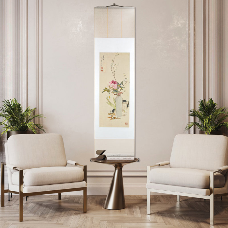 Peace and Prosperity by Chu Lien - Asian Botanical Painting Hanging Scroll