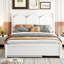 Grand lit plateforme avec lit gigogne simple TG et 2 tiroirs de rangement larges en blanc-1629341735