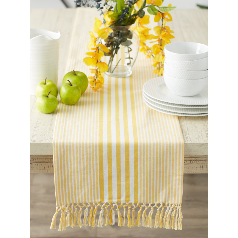 Striped 100% Cotton Table Runner, Yellow