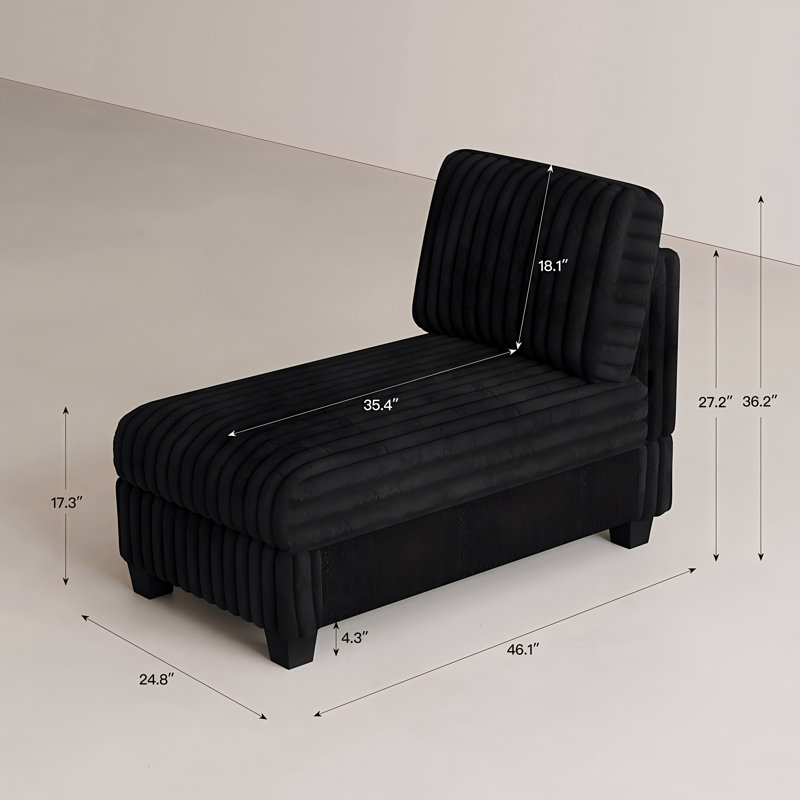 Module D de canapé en peluche en fausse fourrure de lapin, fauteuil sans accoudoir, Noir