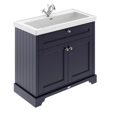 Old London 1000mm Storm Grey 2 Door Floor Standing Vanity Unit With 1 Tap Hole Fireclay Basin