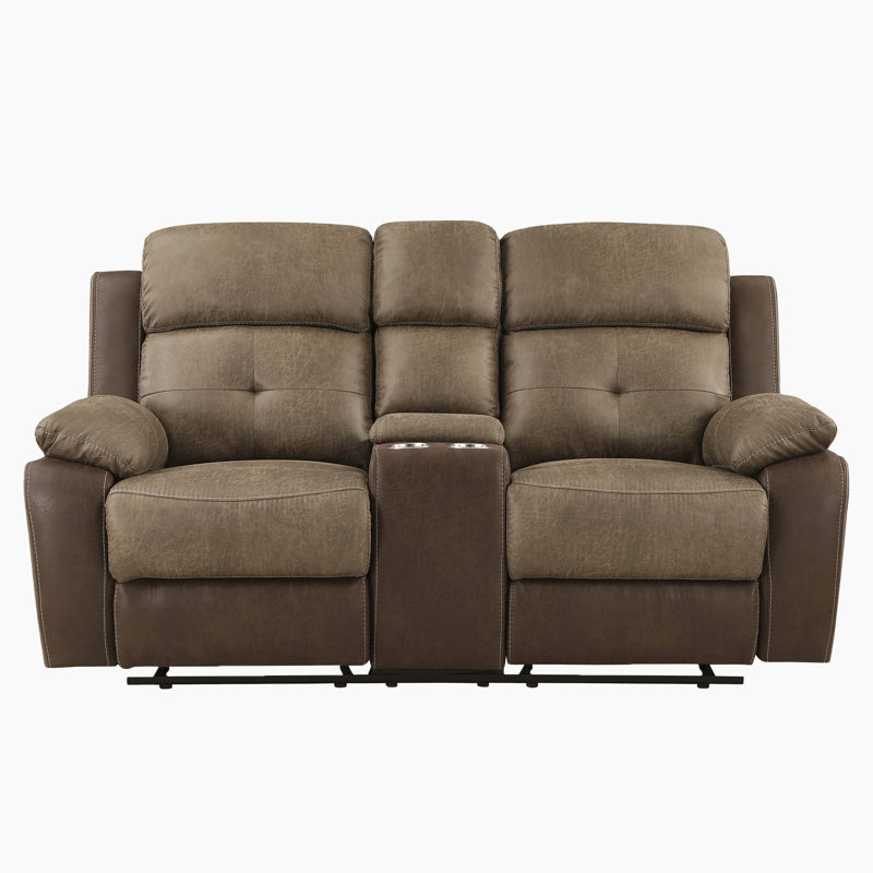 Exzavion 73" Transitional Microfiber Double Glider Reclining Loveseat with Soothing Gentle Gliding Motion, Convenient Tab Pull Reclining Motion