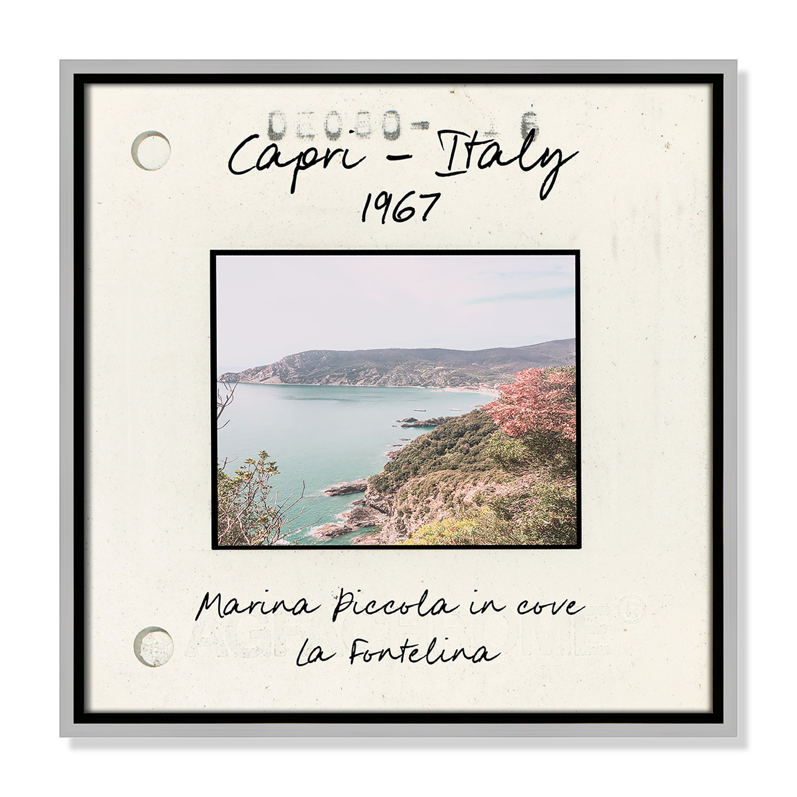 Travel Slide Collection "Capri, Italy - Marina Piccola" Print, Silver Floater Framed Canvas, 17.5" H x 17.5" W x 2" D