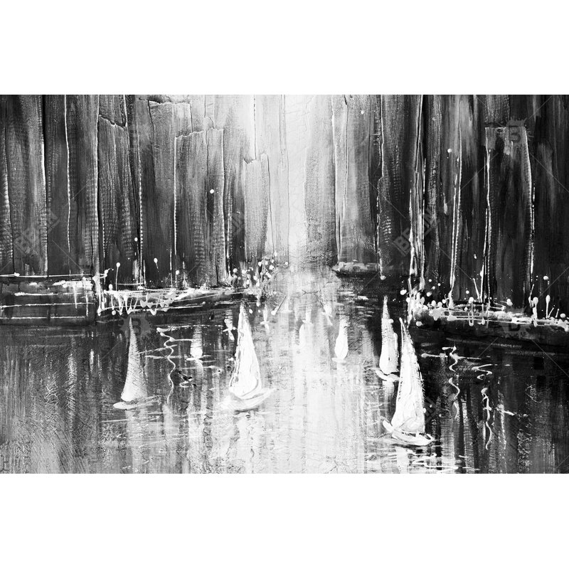 Grayscale boats on the water Bath Mat with Non-Slip Backing - Quick Dry Memory Foam Bathroom Rug - Absorbent - Modern Plush Spa-Style - Machine Washable
