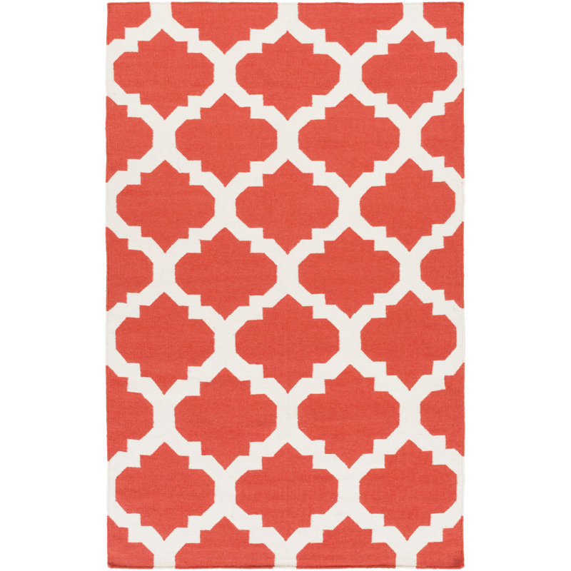 Tapis orange / ivoire en laine tissé à la main Bangor, Rectangle de 10 pi x 14 pi