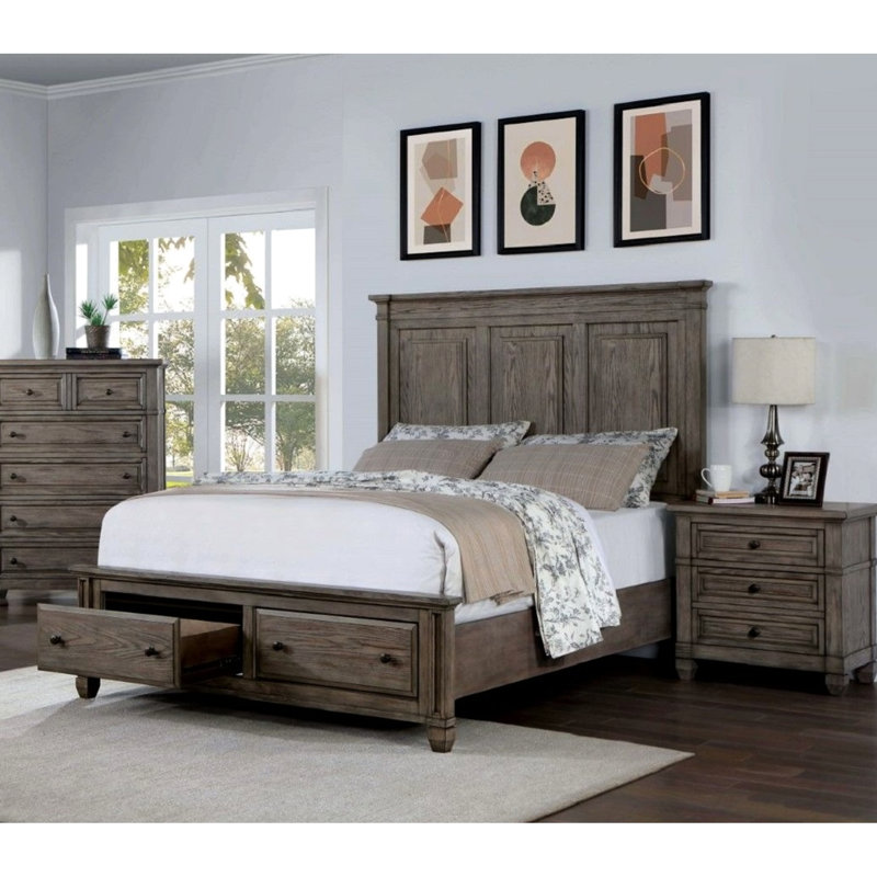 Armoire de chevet transitionnelle en bois massif 3, Gris chaleureux