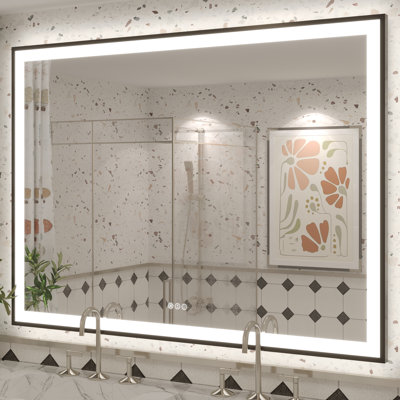 Black Metal Framed LED Front Light and Backlit Anti-Fog Wall Bathroom/ Vanity Mirror