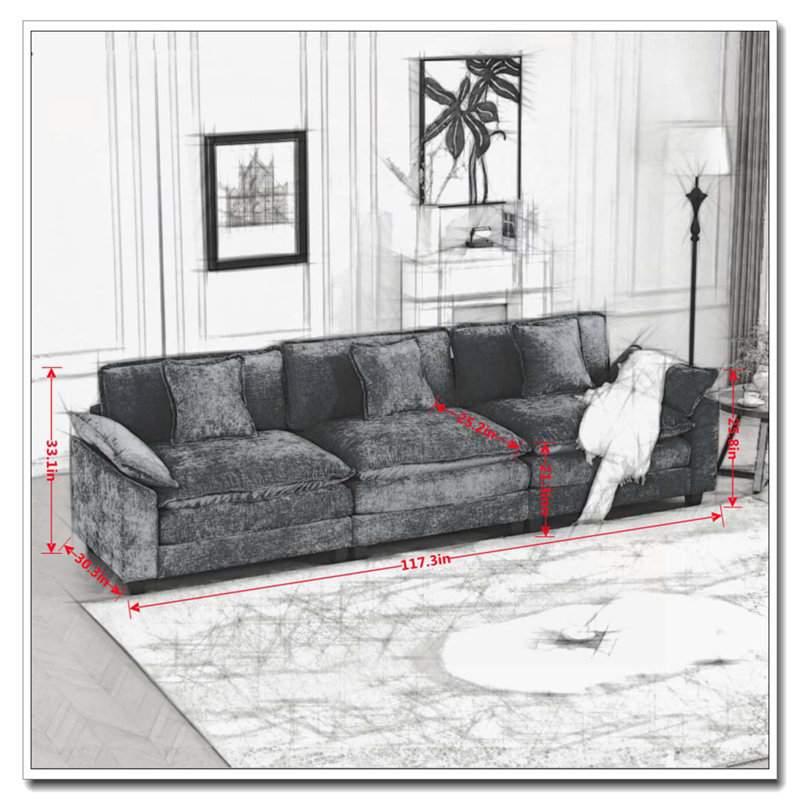 Canapé en chenille 3 places, 3, Beige