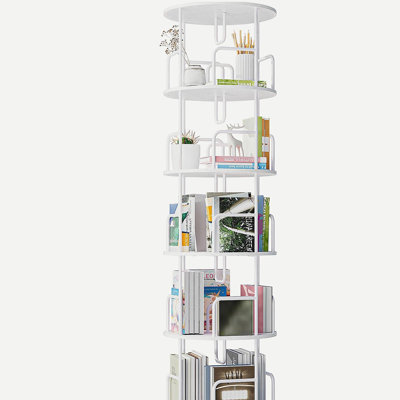 Bibliothèque rotative rotative à 5 niveaux, bibliothèque pivotante, bibliothèque pivotante étroite à 360 degrés, bibliothèque de rangement ronde à rotation verticale, organisateur de bibliothèque pour chambre à coucher, salon