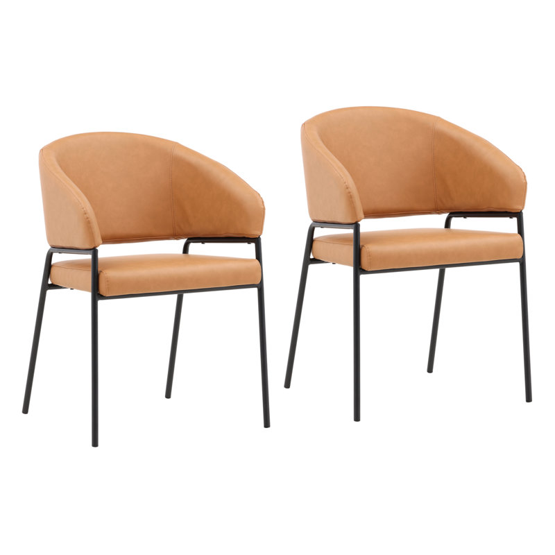 Cathey Boucle Upholstered Dining Chair, Olive, Faux Leather Camel