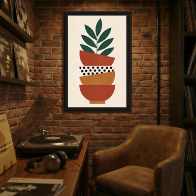 Abstraits pots empilés avec pois et feuilles