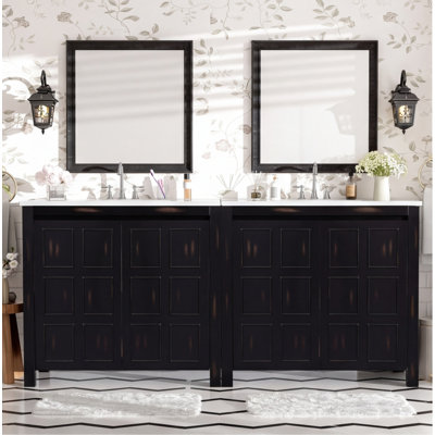 Ensemble meuble-lavabo double de 183 cm (72 po) avec deux lavabos séparés, lavabos doubles en céramique, portes à fermeture amortie et étagère réglable – Meuble de rangement de style espresso rétro