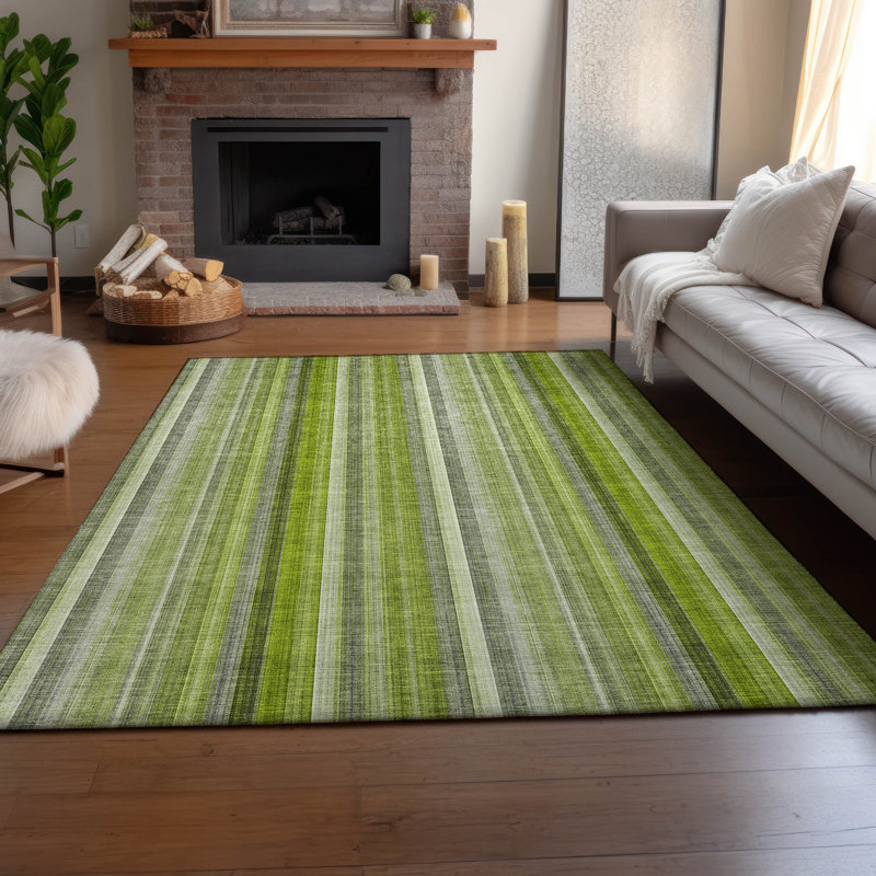 Premium Machine Washable Cerrito AMF543 Green Rug, Rectangle 2'6" x 3'10"