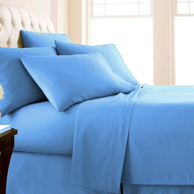 Microfiber Flatweave Sheet Set, Queen Sheet Set + 1 Fitted Sheet + 4 Pillowcases, Dusty Blue