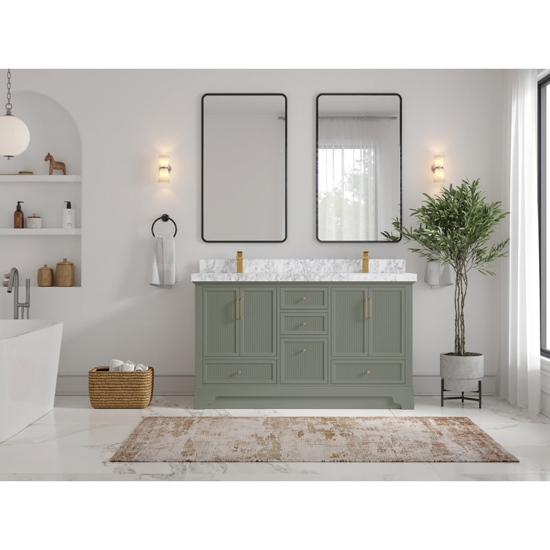 Alys 60'' Free Standing Double Bathroom Vanity with Marble Top (Knobs Option)