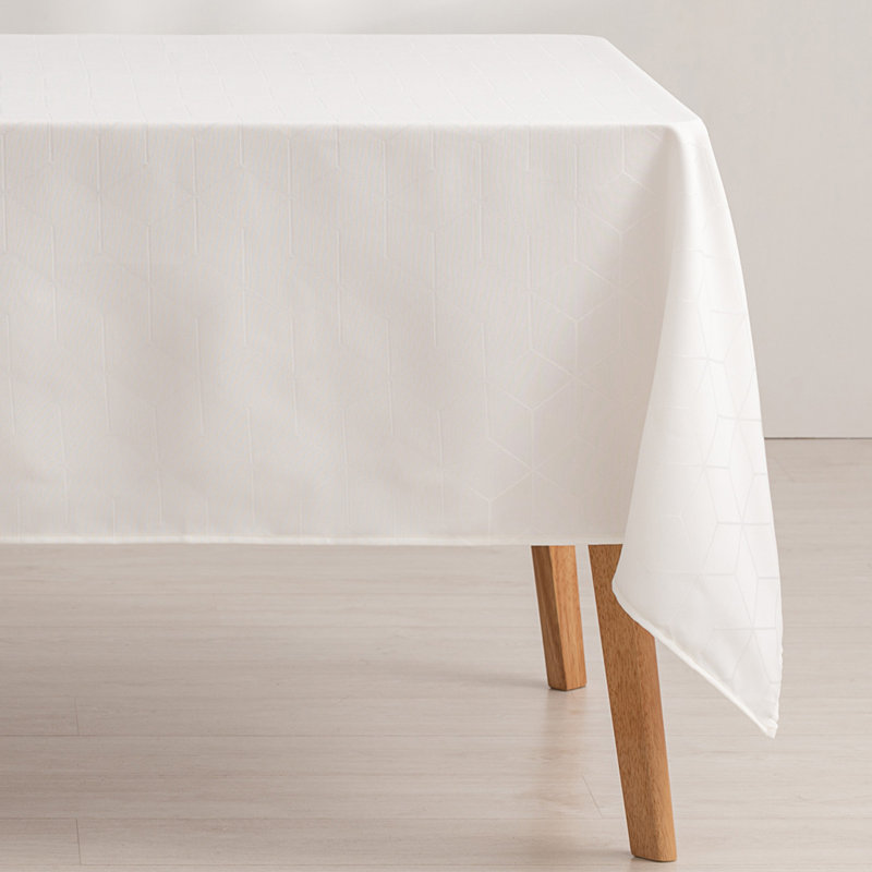 Heslington Geometric Cotton Tablecloth, 180cm W x 140cm L, White