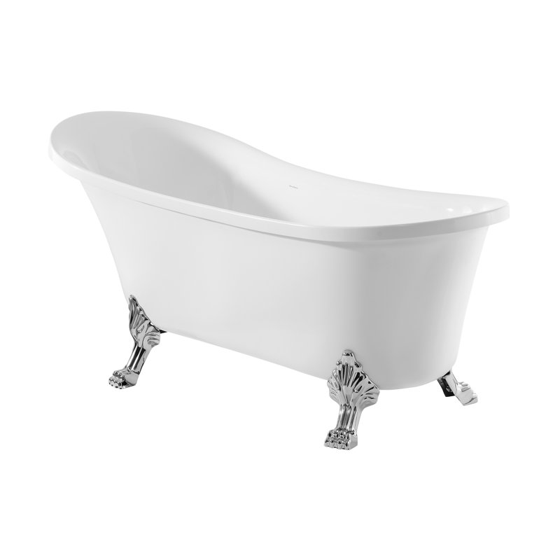 Caché Single Slipper, Clawfoot Soaking Acrylic Bathtub, Chrome