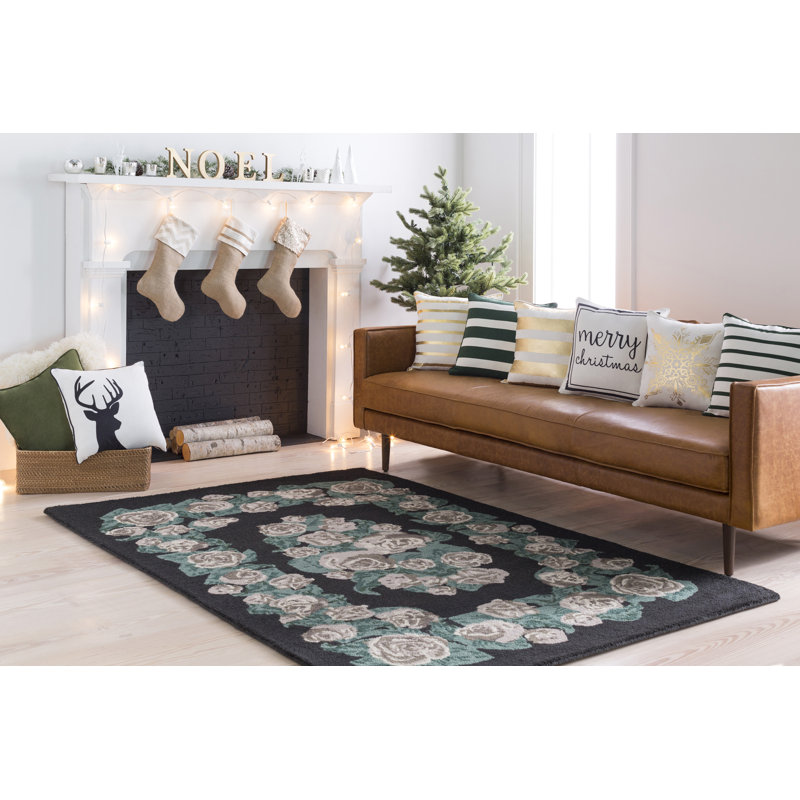 Green and White Striped Cotton Christmas Throw Pillow Set
