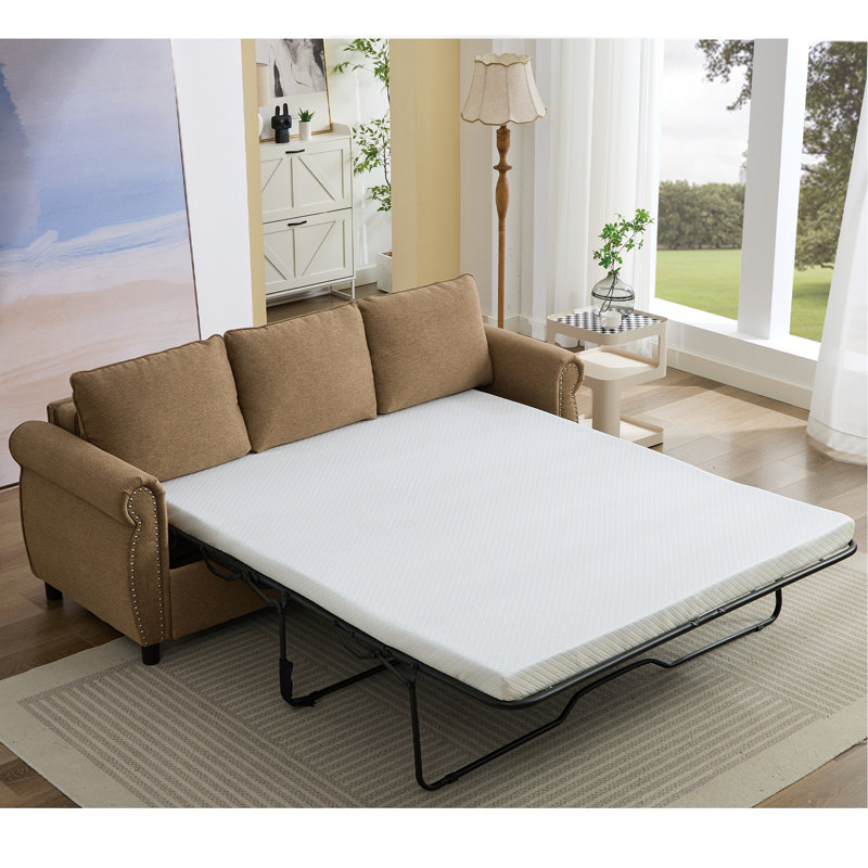 2 In 1 Queen Convertible Sleeper Sofa Bed With Memory Foam Mattress, Brown