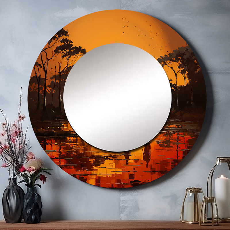 African Savannah Serenade VI - miroir décoratif d'art africain, miroir mural rond jaune, impression d'art en métal