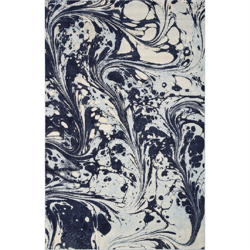 Strouth Abstract Area Rug, Rectangle 6'7" x 9'6", Blue