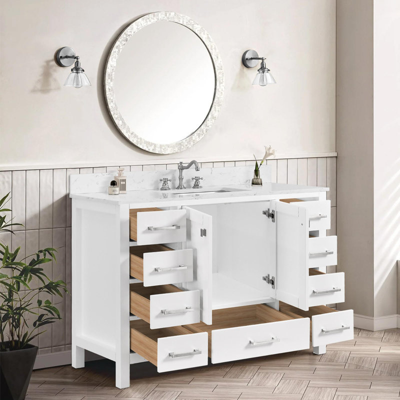 Meuble-lavabo moderne et multifonctionnel avec rangement, Blanc, 48