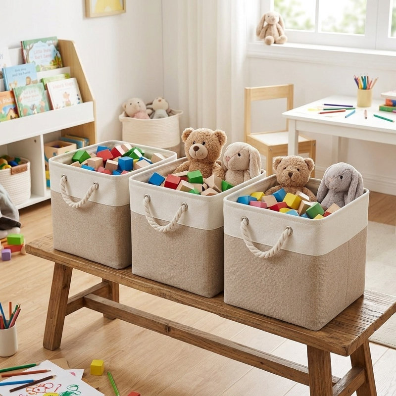 Ensemble de 6 bacs de rangement cubiques en tissu avec poignées