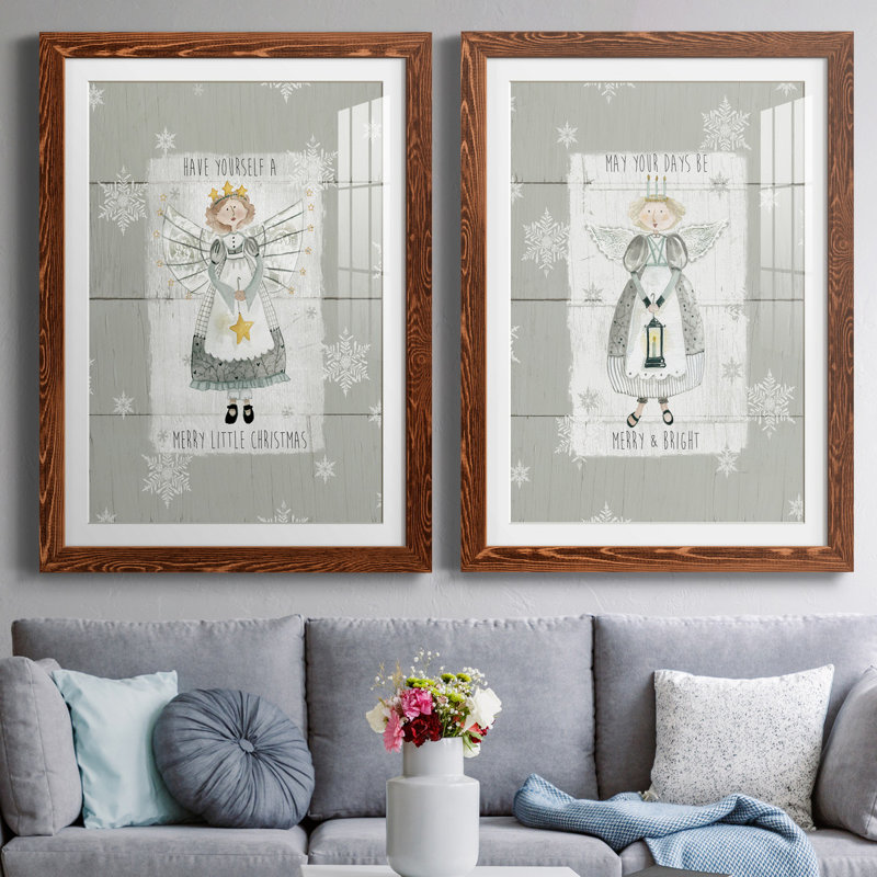 «Merry Little Christmas», ensemble de 2 reproductions d'art, Blanc, H 44 po x l 31 po x P 1 po, Papier avec cadre érable