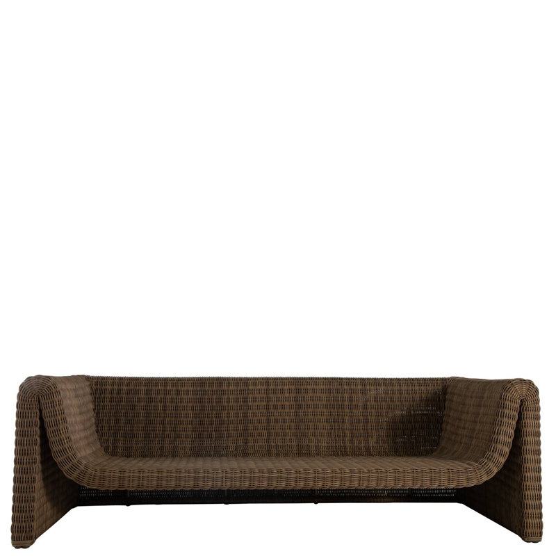 Como 90.75" Wide Outdoor Rectangle Patio Sofa with Cushions, Linen Snow, No Welt, Raffia