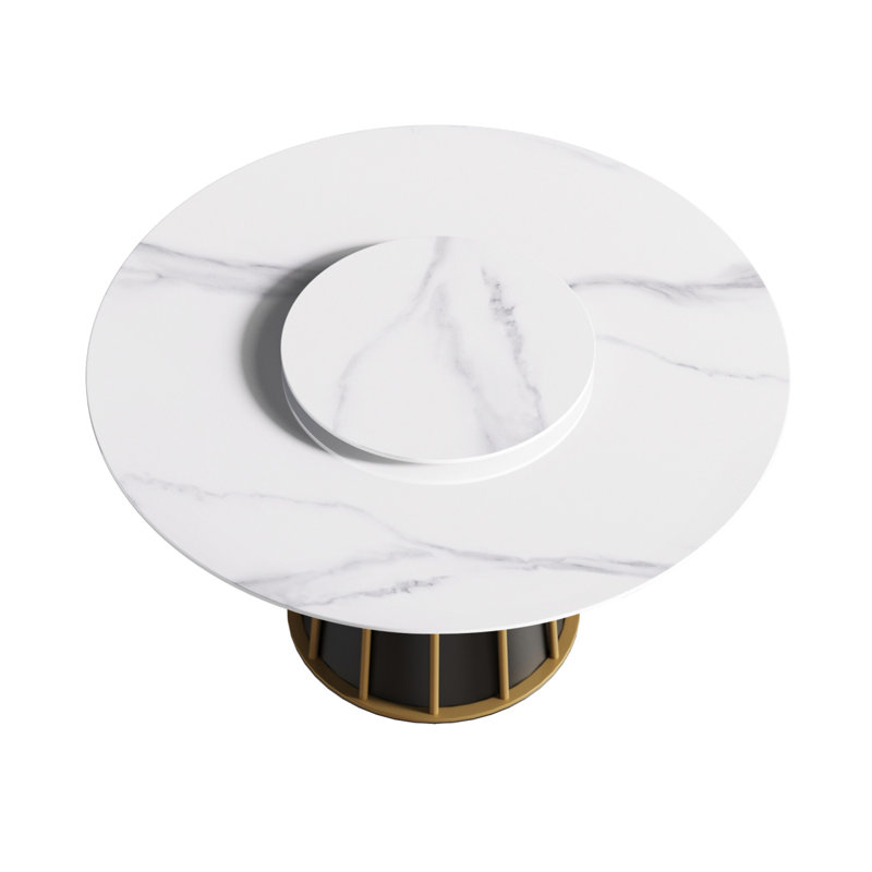 Table de salle à manger 53,15 po en pierre artificielle ronde avec base en fer blanc pouvant accueillir 6 personnes - 23,62 po (avec chaises)