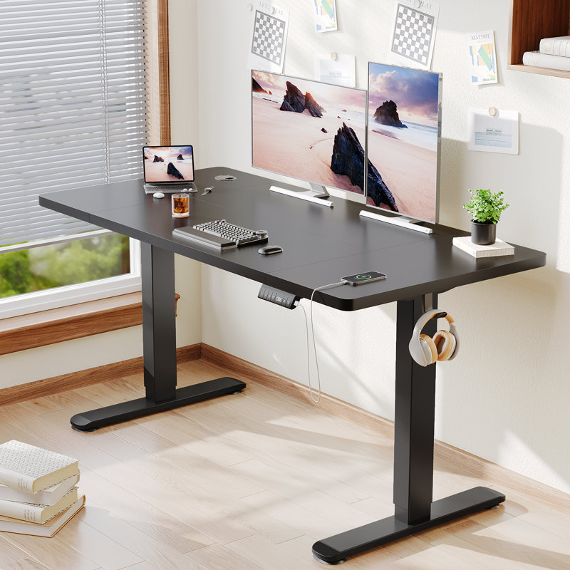 Adjustable Metal Base Standing Desk, 72cm H x 140cm W x 70cm D, Black/Black