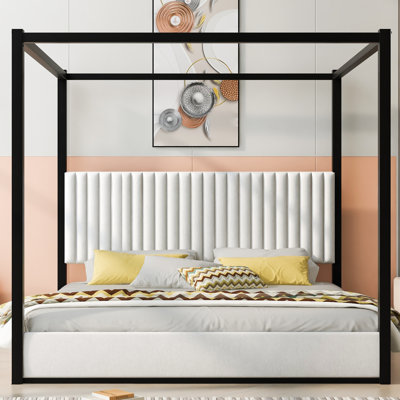Castella Canopy Bed With Upholstered Headboard And Metal Frame