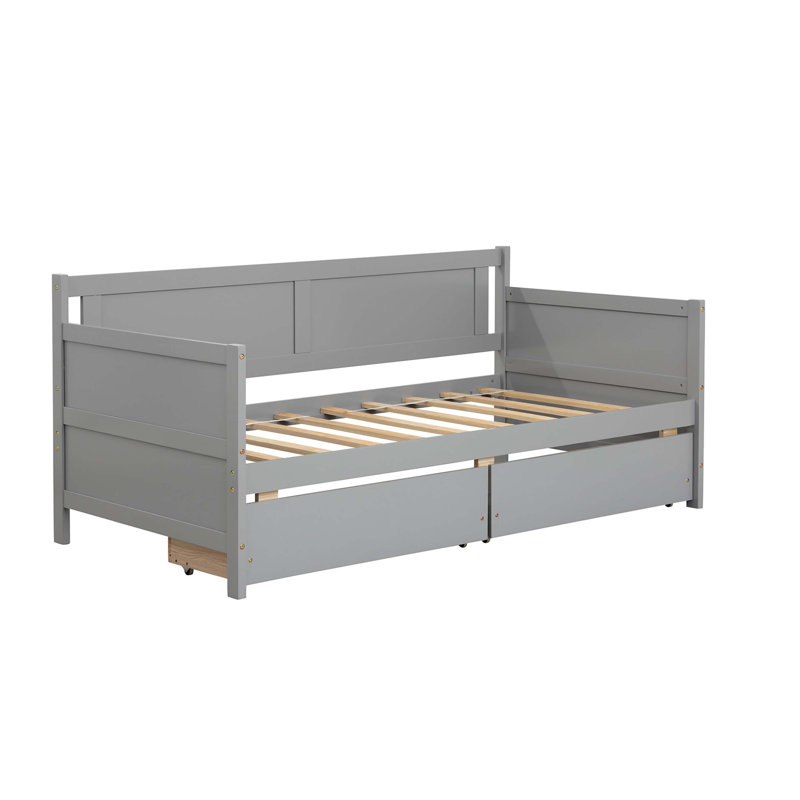 Pine Wood Daybed With Two Storage Drawers, Gray