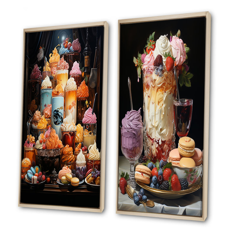 Popart Sugar Rush Symphony - Desserts, ensemble de 2 reproductions d'art mural, Encadrement brun, H 32 po x l 33 po