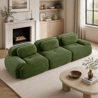 Canapé modulaire 3 places en velours côtelé de qualité supérieure avec accoudoirs incurvés et conception antidérapante, aucun assemblage requis pour les salons et les chambres