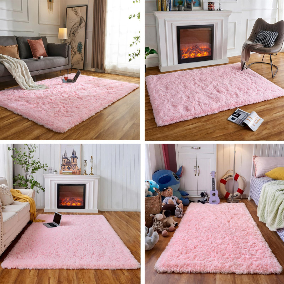 Hochflor-Teppich,Langflor Wohnzimmerteppich Waschbar Teppich Für Schlafzimmer,Kinderzimmer Rosa Teppich (Rosa,120×160 Cm...