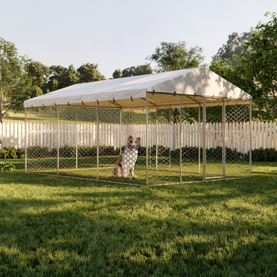 Grand chenil d'extérieur pour chien 10 po x 20 pi avec auvent, structure en acier galvanisé robuste, housse imperméable, protection contre les intempéries, parc pour animaux de compagnie verrouillable pour les grands chiens et plusieurs animaux.