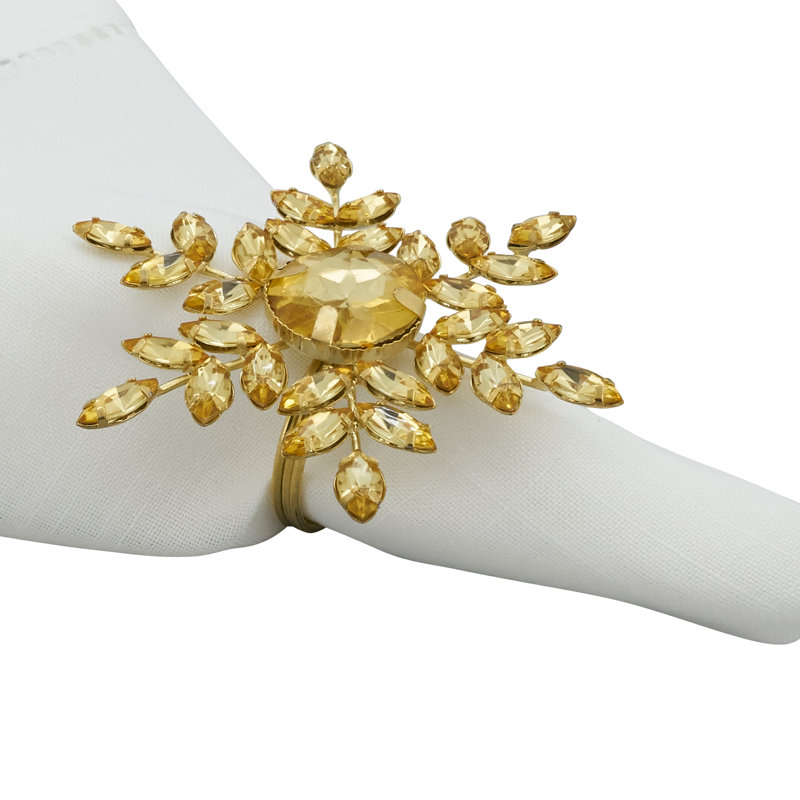 Rond de serviette fantaisie flocons de neige fantaisistes d'hiver (ensemble de 4), Or