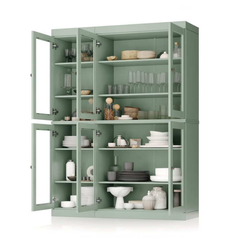 Vaisselier 48,5 po en bois massif et verre, Sauge